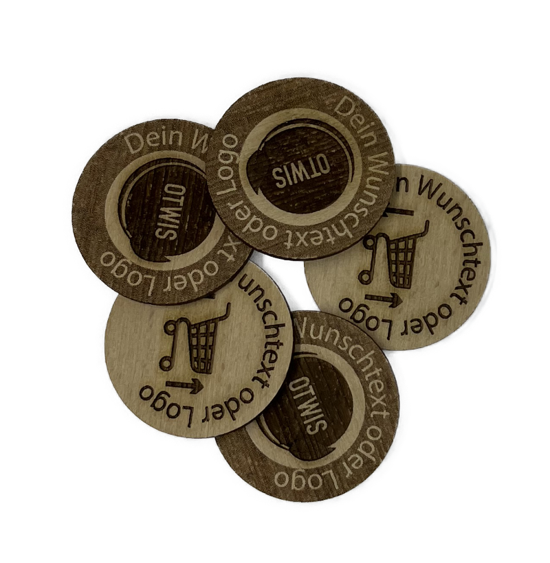 Wertmarken aus Holz mit Logo